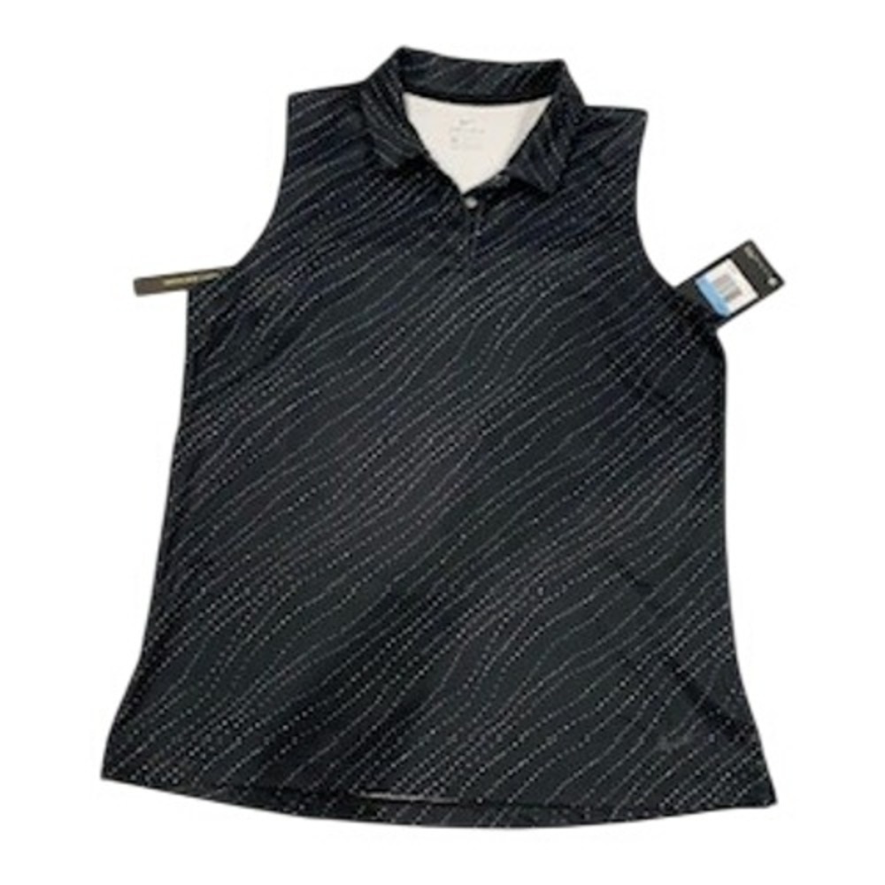 Nike Dri-FIT Women Sleeveless Golf Polo Shirt Black White Dot AJ5339-010 M